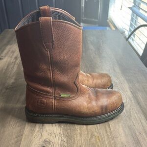 John Deere Rustic Brown Leather Waterproof, Steel Toe Boots
